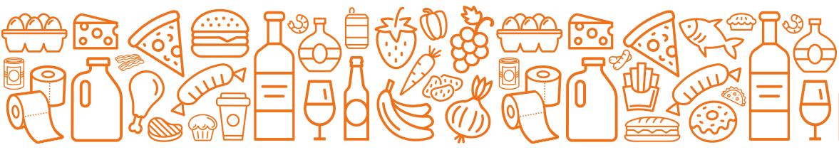 Graphical images of food, drink and essentials that Eddy's food station sells